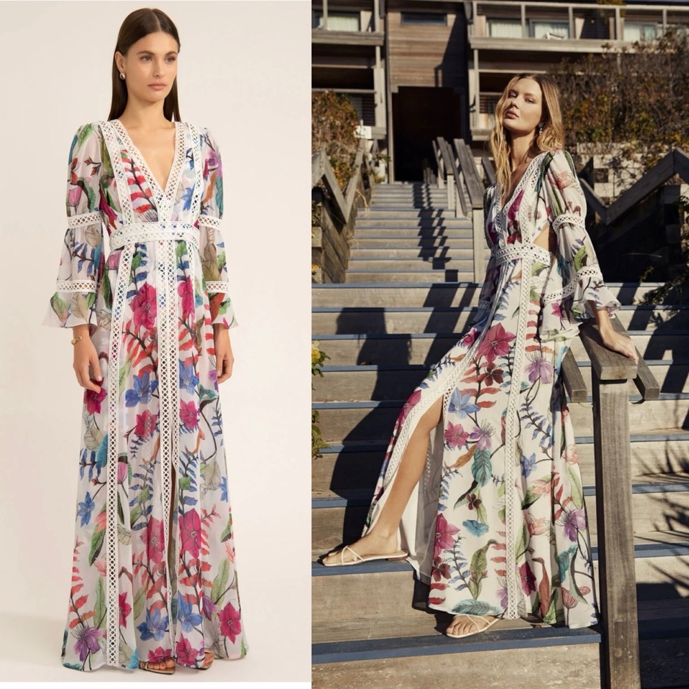 NWT PatBo Zamia Lace Trim Cut Out Maxi Dress Size 0/XS